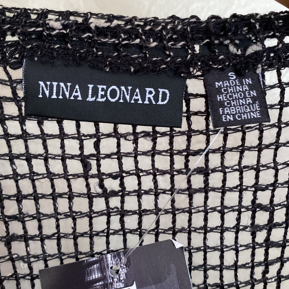 NWT Nina Leonard black loose knit open weave cardigan with oversize buttons - Picture 3 of 8